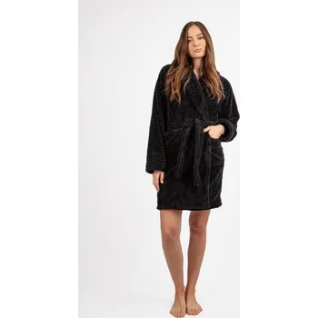 Dámský župan Dámský plyšový župan krátký s kapsami a páskem ELIZA Barva: Černá, Velikost: 4XL