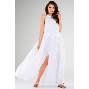 Dámské šaty Dlouhé mušelínové šaty s tenkými ramínky M263 Barva: Bílá, Velikost: L/XL