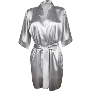 Dámský erotický župan Dámský saténový župan s výstřihem a páskem 90 Barva: Šedá, Velikost: L