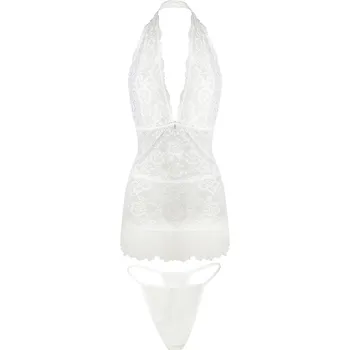 Dámská erotická souprava Sexy krajková sada 2v1 top s odhalenými zády a tanga Jolie Barva: Smetanová, Velikost: XL