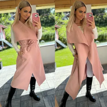 Dámská vesta Flaušová dlouhá vesta Barva: Pudr