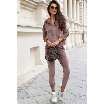 Dámská sametová tepláková souprava se zipem KANYA Barva: Mocca, Velikost: 3XL/4XL