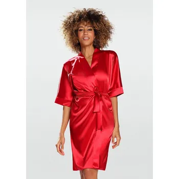 Dámský župan Dámský saténový župan midi s páskem Barva: Červená, Velikost: 2XL