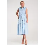 Košilové šaty bez rukávů s páskem M1216 Barva: Modrá, Velikost: S/M