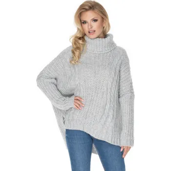 Dámské termoprádlo Volný oversize svetr s rolákem 30066 Barva: Světle Šedá, Velikost: ONE SIZE