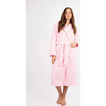 Dámský župan Plyšový dlouhý župan dámský s páskem ELIZA LONG Barva: Světle Růžová, Velikost: 10XL