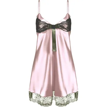 Saténová košilka Nel s mašlí a krajkou Barva: Světle Růžová, Velikost: S