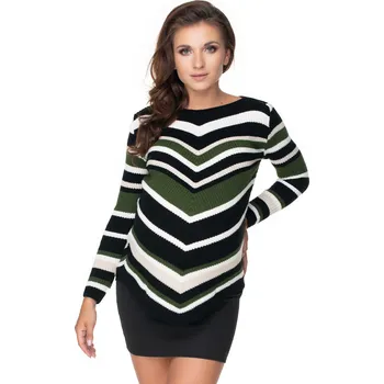 Dámský svetr Kulatý svetr s diagonálními pruhy 40032 Barva: Khaki, Velikost: ONE SIZE