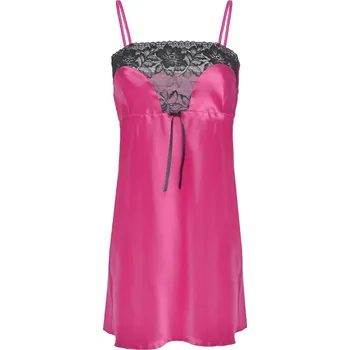 Dámské erotické šaty Saténová košilka na ramínka s krajkovým topem a mašlí Flores Barva: Růžová, Velikost: M
