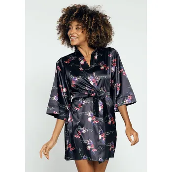 Dámský župan Župan z jemného saténu s květinovým potiskem Flowers DK - P Velikost: L, Barva (Varianta): Květovaná 9