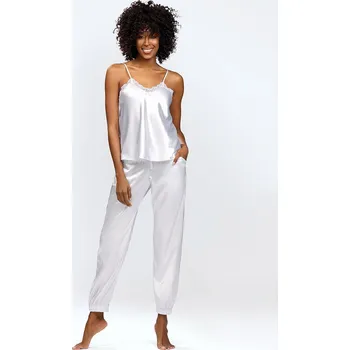 Dámský set saténová košilka na ramínka a kalhoty Day Barva: Bílá, Velikost: L