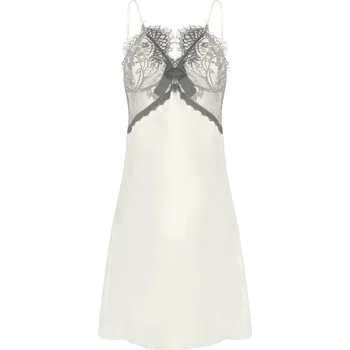 Dámské erotické prádlo Sexy saténová košieľka s čipkou a mašľou BEATRICE Barva: Smetanová, Velikost: XL