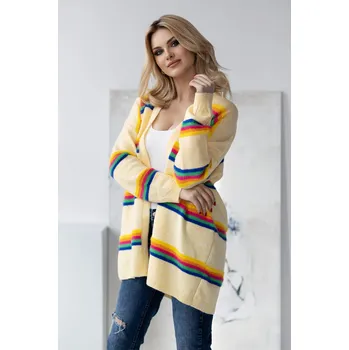 Dámský svetr BAREVNÝ PRUHOVANÝ CARDIGAN 30090 Barva: Žlutá, Velikost: ONE SIZE
