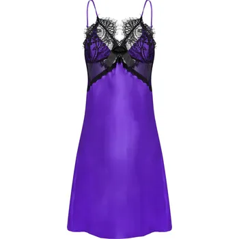 Dámské erotické šaty Sexy saténová košieľka s čipkou a mašľou BEATRICE Barva: Fialová, Velikost: XS