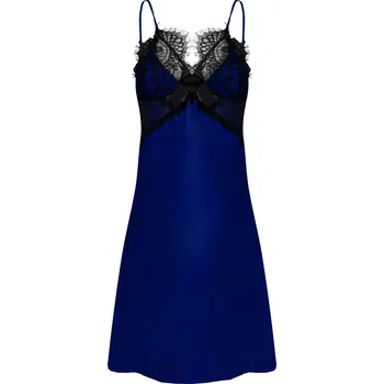 Dámské erotické šaty Sexy saténová košieľka s čipkou a mašľou BEATRICE Barva: Tmavě Modrá, Velikost: XS