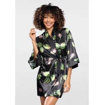 Dámský župan Župan z jemného saténu s květinovým potiskem Flowers DK - P Velikost: L, Barva (Varianta): Květovaná 8