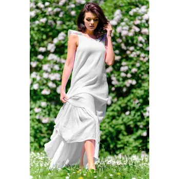 Dámské šaty Bavlněné maxi šaty na ramínka M262 Barva: Bílá, Velikost: L/XL