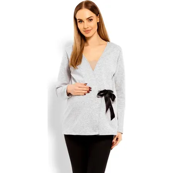 Dámská halenka Obálková pletená halenka s mašlí 1626C Barva: Šedá, Velikost: L/XL