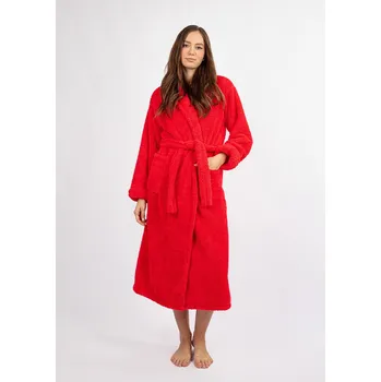 Dámský župan Plyšový dlouhý župan dámský s páskem ELIZA LONG Barva: Červená, Velikost: 2XL