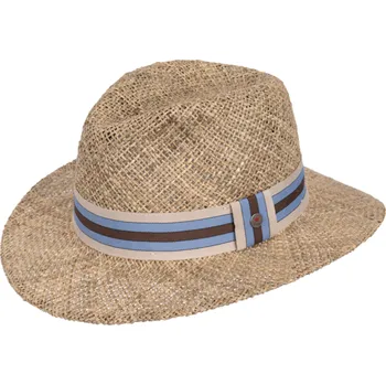 Klobouk Balke Letní slaměný klobouk Fedora s modro-hnědou stuhou Velikost: 59 cm (L)