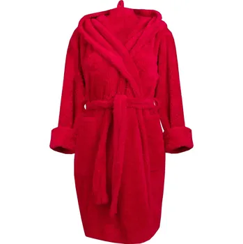 Dámský župan Krátký plyšový župan s kapucí a páskem DIANA Barva: Červená, Velikost: L