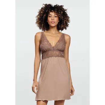 Noční košilka Evelina s krajkovým topem Dkaren Barva: Kapučínová, Velikost: L