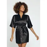 Dámský saténový župan s výstřihem a páskem 90 Barva: Černá, Velikost: XS