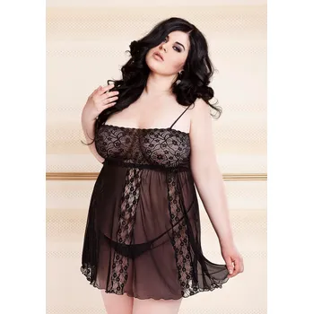 Dámská erotická souprava Sexy tylový set s krajkou - košilka a tanga Ada Barva: Černá, Velikost: 6XL