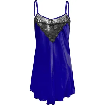 Dámské erotické šaty Satemová sexy košilka s trojúhelníkovou krajkou Carla Barva: Modrá, Velikost: S