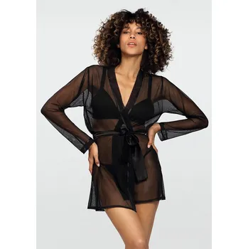 Dámský župan Sexy tylový župan se saténovým páskem Aisha Barva: Černá, Velikost: XL