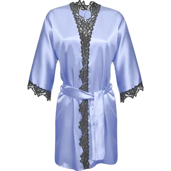 Dámský erotický župan Sexy saténový župánek VIOLA s výstřihem a krajkou Barva: Světle Modrá, Velikost: XL