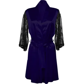 Dámský erotický župan Dámský saténový župan s krajkovými rukávy ELIZABETH Barva: Tmavě Modrá, Velikost: XS