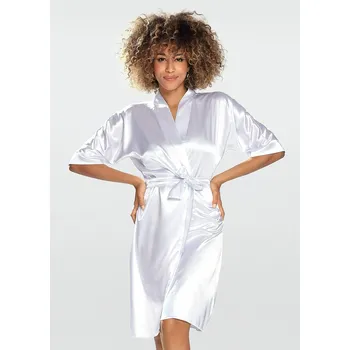 Dámský župan Dámský saténový župan midi s páskem Barva: Bílá, Velikost: 8XL