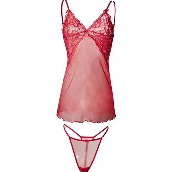 Dámská erotická souprava Tylová sada 2v1 krátká košilka + tanga Jokasta Barva: Červená, Velikost: XS