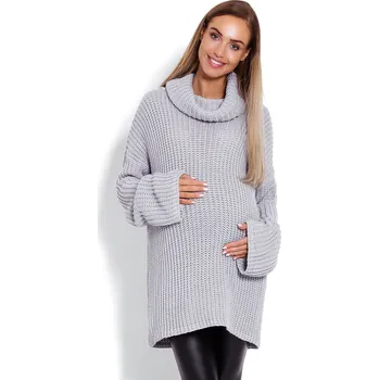 Masivní pletený svetr pro těhotné s rolákem 70012C Barva: Šedá, Velikost: ONE SIZE