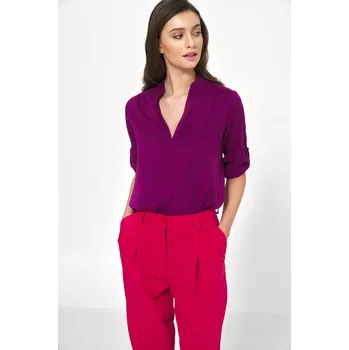 Dámská halenka Viskózová halenka s ohrnutými rukávy B184 Barva: Fialová, Velikost: XL