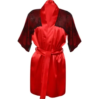 Dámský erotický župan Sexy saténový župan s krajkou a páskem BARBARA Barva: Červená, Velikost: M