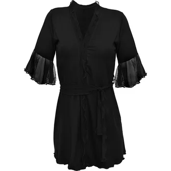 Dámský erotický župan Viskózový sexy župan s tylovými rukávmi Leda Barva: Černá, Velikost: S