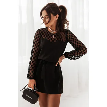 Dámské šaty Šaty MALENA se síťovinou a puntíky Barva: Černá, Velikost: 3XL