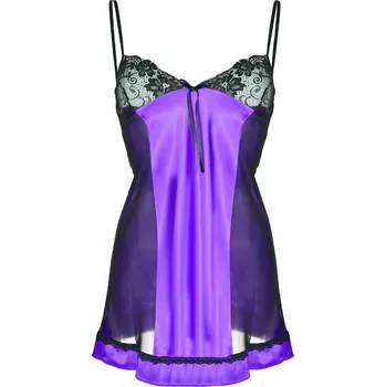 Sexy noční košilka Roxy s průsvitnými pruhy a krajkou Barva: Fialová, Velikost: S