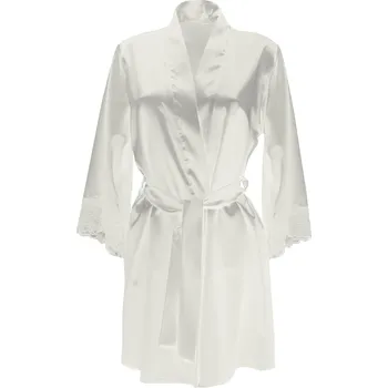 Dámský erotický župan Saténový sexy župan s páskem a krajkou BELINDA Barva: Smetanová, Velikost: XL