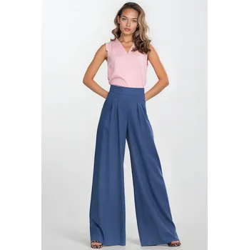 Dámské kalhoty Kalhoty palazzo z umělého hedvábí SD114 Barva: Modrá, Velikost: XL