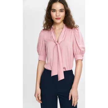 Dámská halenka Halenka se zavazováním u krku B189 Barva: Růžová, Velikost: M