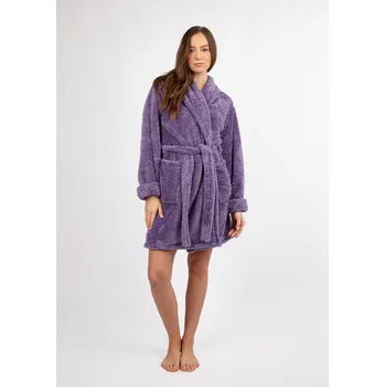 Dámský župan Dámský plyšový župan krátký s kapsami a páskem ELIZA Barva: Švestková, Velikost: S