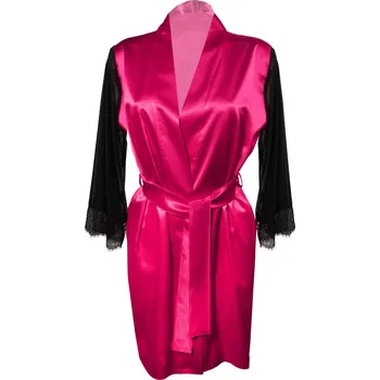 Dámský erotický župan Saténový župan s tylovými rukávy a páskem Bonnie Barva: Růžová, Velikost: L
