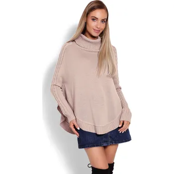 Dámský svetr Pončo se zaobleným dnem, s rolákem 70009 Barva: Světle Hnědá, Velikost: ONE SIZE
