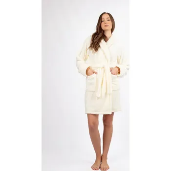 Dámský župan Dámský plyšový župan krátký s kapsami a páskem ELIZA Barva: Smetanová, Velikost: L