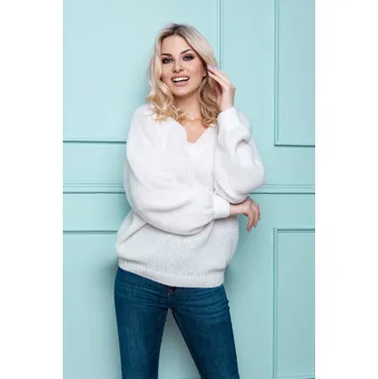 Dámský svetr Svetr oversize s výstřihem do V 30083 PeeKaBoo Barva: Smetanová, Velikost: ONE SIZE