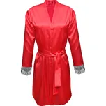 Saténový župan s výstřihem páskem a krajkou Gina Barva: Červená, Velikost: XL