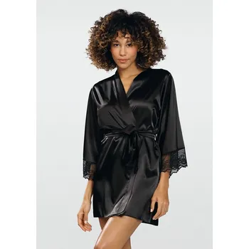 Dámský erotický župan Dámský saténový župan s krajkou ADELA Dkaren Barva: Černá, Velikost: 2XL